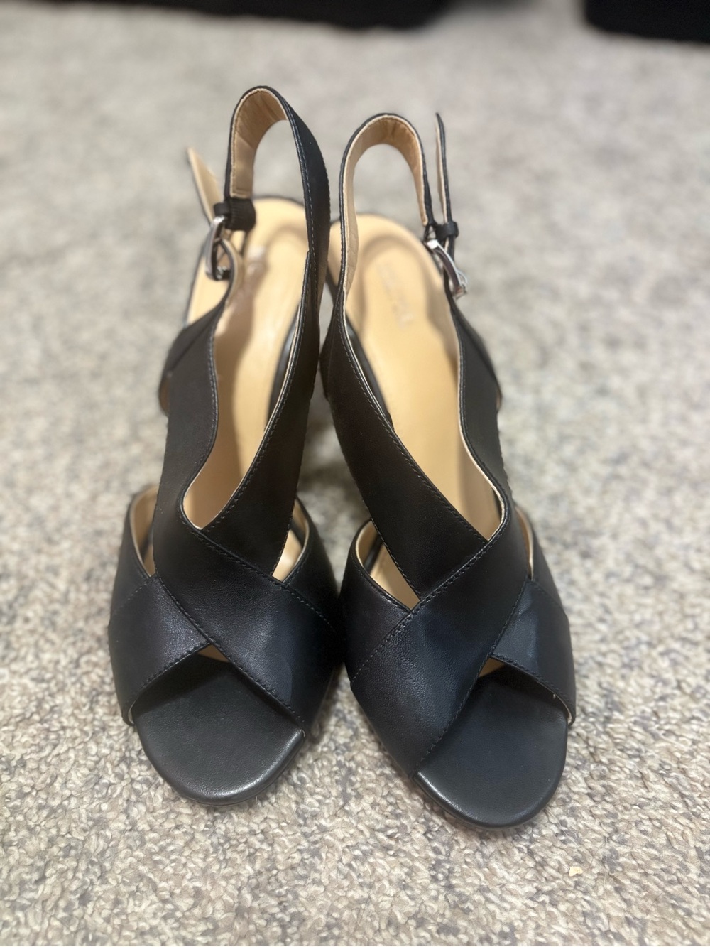 MICHAEL Michael Kors Black Leather Crisscross Slingback Heels